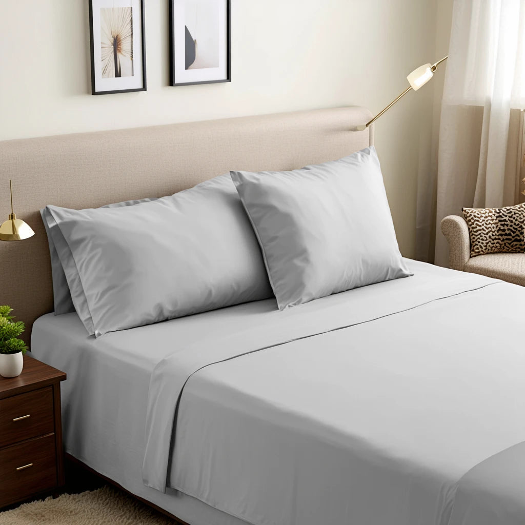 Silver Grey Sheet Set 4Pcs – 100% Cotton, Soft & Luxury Bedding Set