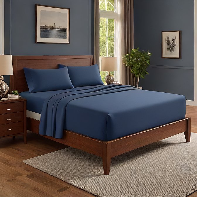 Navy Fitted Sheets 100% Egyptian Cotton Bed Sheets at EvaLinens.com