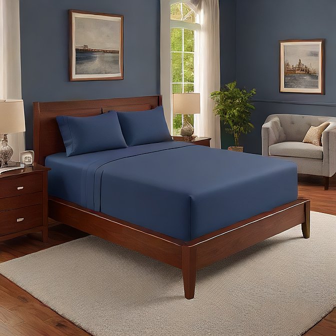 Navy Blue Fitted Sheets 100% Pure Egyptian Cotton Bed Sheets at EvaLinens.com