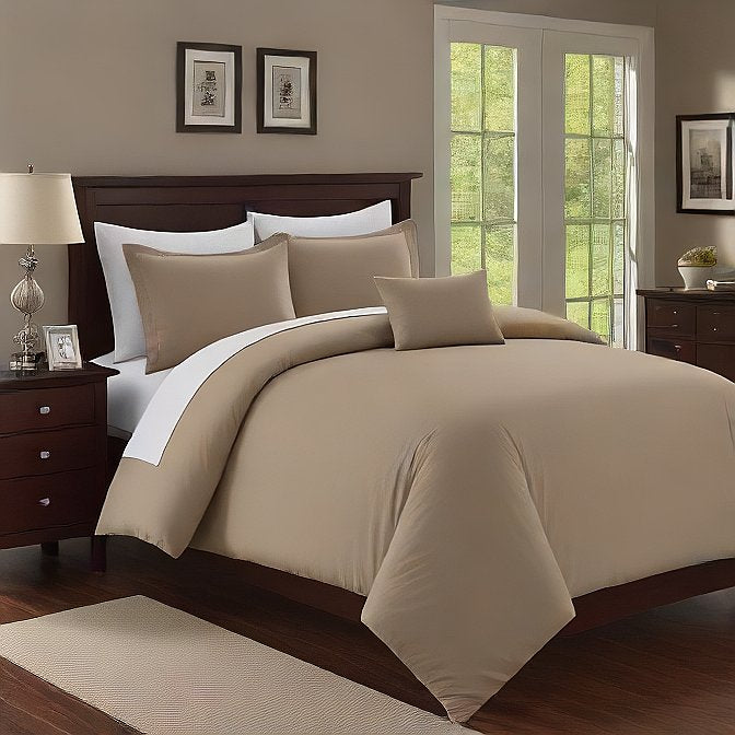Neutral Beige Egyptian Cotton Duvet Cover Set – 3 Piece Soft Bedding for Minimalist Bedrooms