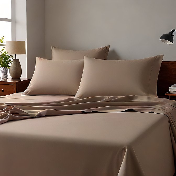Solid Beige Sheet Set 4-Pieces 100% Pure Egyptian Cotton 1000TC at- Evalinens.com