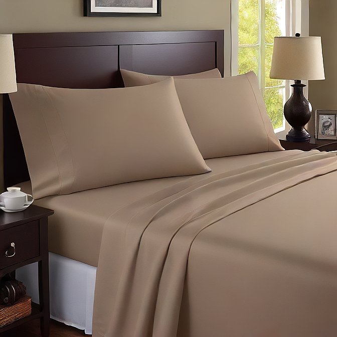 Beige Sheet Set 4-Pieces 100% Egyptian Cotton 1000 Thread Count at- Evalinens.com