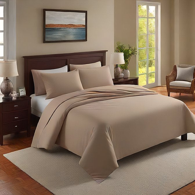 Solid Beige Sheet Set 4-Pieces 100% Pure Egyptian Cotton 1000 Thread Count at- Evalinens.com