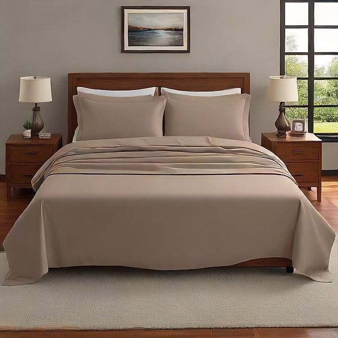Solid Beige Sheet Set 100% Pure Egyptian Cotton 1000 Thread Count at- Evalinens.com