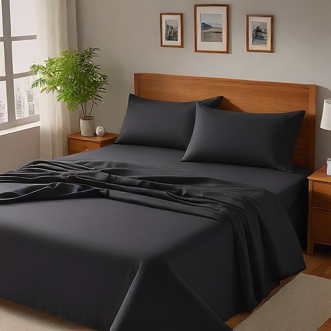 Black Color Super Solft Sheet Set 4-Pieces 100% Pure Egyptian Cotton 1000TC at EvaLinens.com