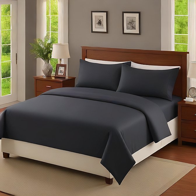 Black Color Super Solft Sheet Set 4-Pieces 100 Pure Egyptian Cotton 1000TC at EvaLinens.com