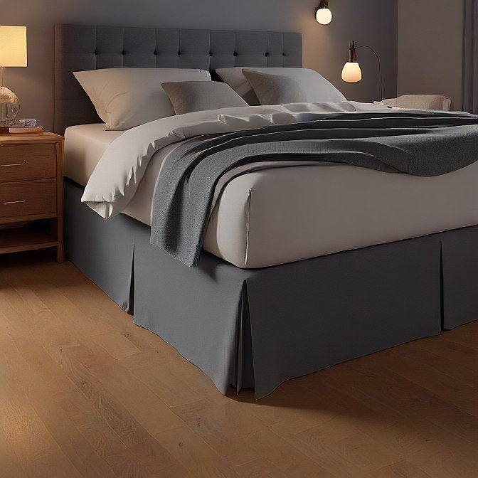 dark grey pleated bed skirt for sophisticated bedroom decor