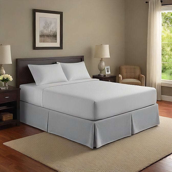 Silver Grey Bed Skirt Split Corner Egyptian Cotton 1000TC at EvaLinens.com