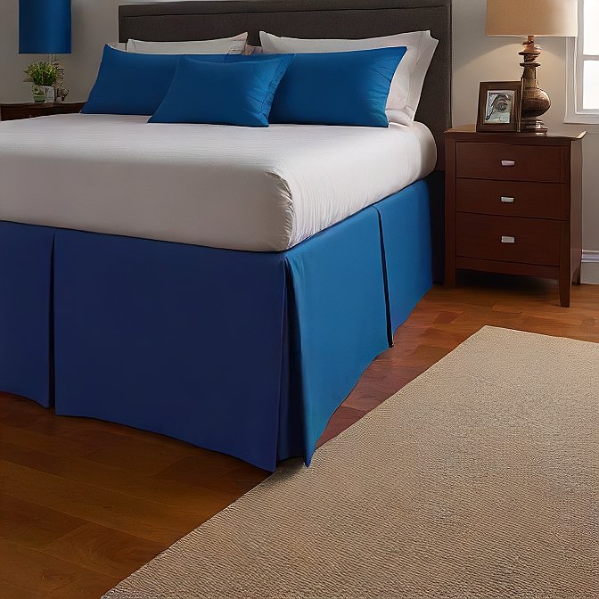 Royal Blue Bed Skirt Split Corner Pleated Cotton at EvaLinens.com