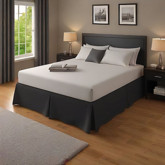 black bed skirt split corner pleated pure egyptian cotton at EvaLinens.com