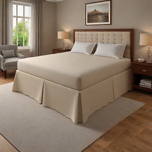 ivory bed skirt split corner pleated pure egyptian cotton at evalinens.com