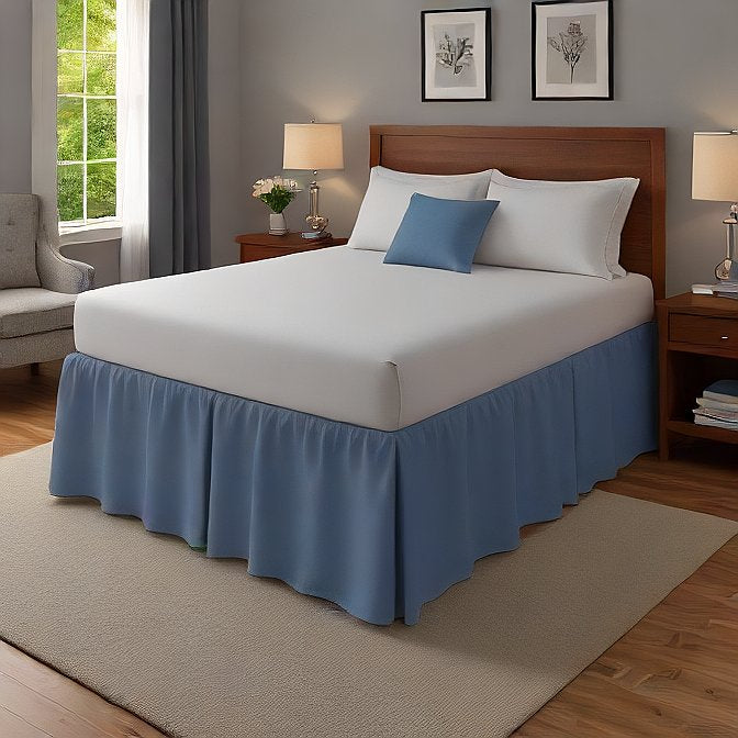 med blue bed skirt split corner pure egtptian cotton at evalinens.com