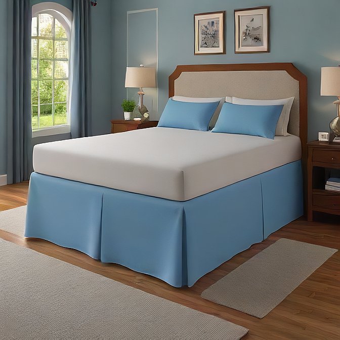 blue bed skirt split corner pleated egyptian cotton at evalinens.com