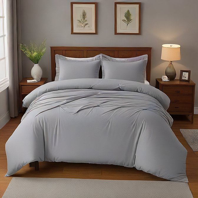 Elegant Silver Egyptian Cotton Duvet Set – 1000 TC Soft Bedding for Modern Homes