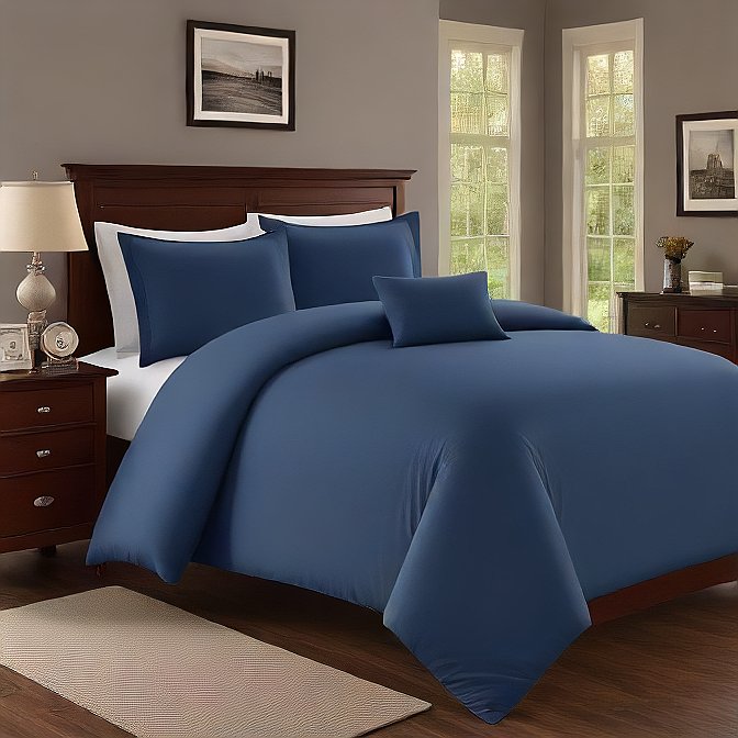 Luxury Navy Blue Duvet Cover Set – 3 Piece 100% Egyptian Cotton Bedding for King & Queen Beds
