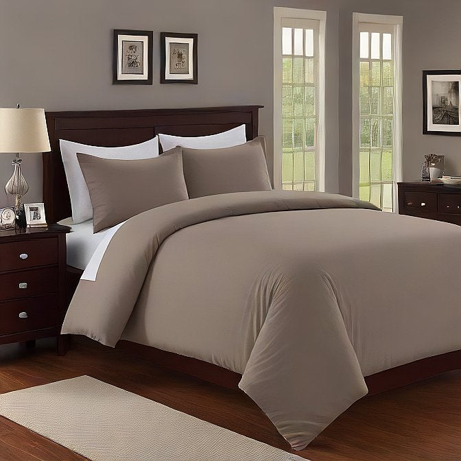 Elegant Taupe Egyptian Cotton Duvet Cover Set – 3 Piece Soft Bedding for Modern Interiors