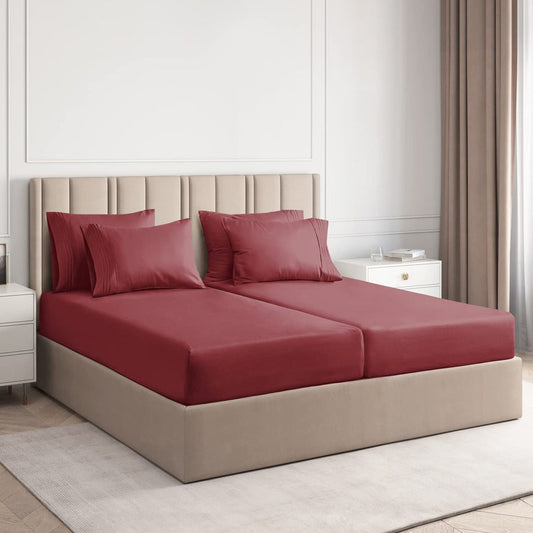 Burgundy Solid 5-Piece Split King Sheet Set – 1000 Thread Count Egyptian Cotton