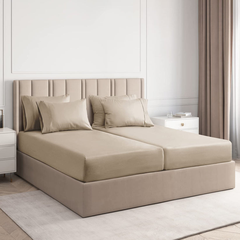 Taupe Solid Egyptian Cotton 1000TC Split King Sheet Set – 5 Piece Deep Pocket Bedding