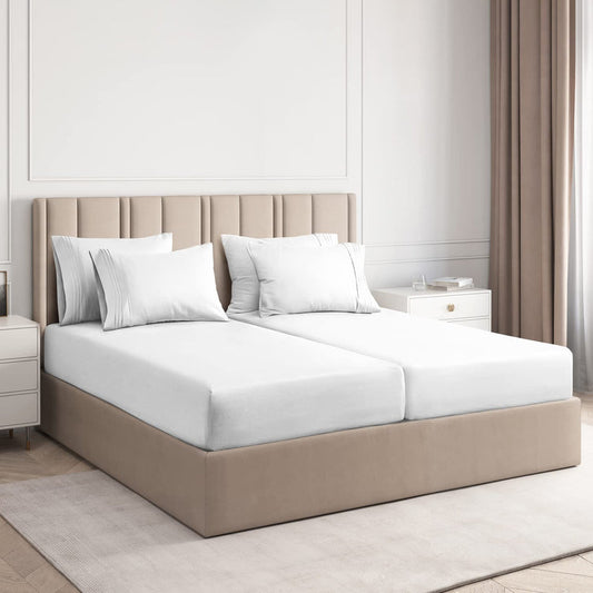 White Solid Egyptian Cotton 1000TC Split King Sheet Set – 5 Piece Deep Pocket Bedding