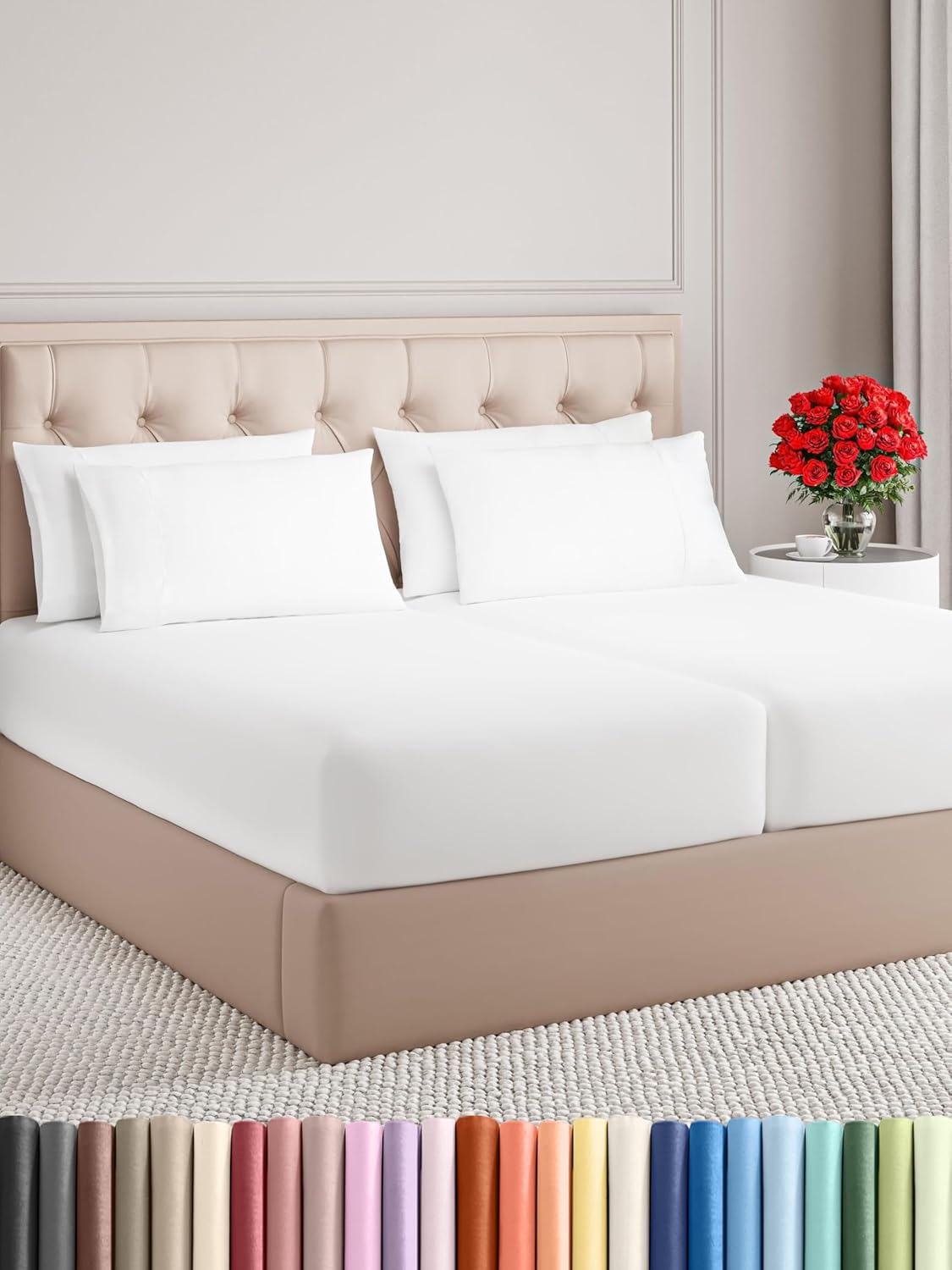 1500TC Egyptian Cotton Split King Sheet Set – White Solid, 5 Piece