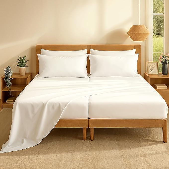 1200TC Egyptian Cotton Split King Sheet Set – White Solid 5 Piece