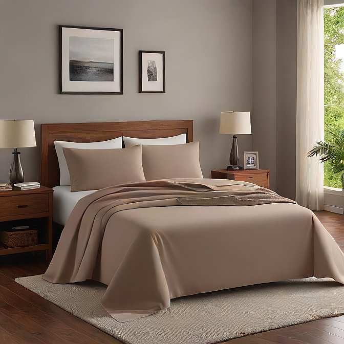Taupe Solid Egyptian Cotton 1000TC Split King Sheet Set – 5 Piece Deep Pocket Bedding