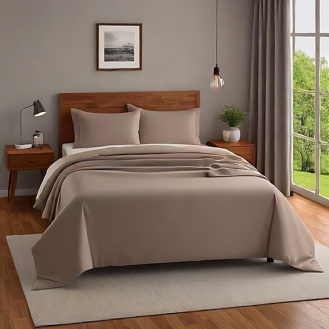 Taupe Solid Egyptian Cotton 1000TC Split King Sheet Set – 5 Piece Deep Pocket Bedding