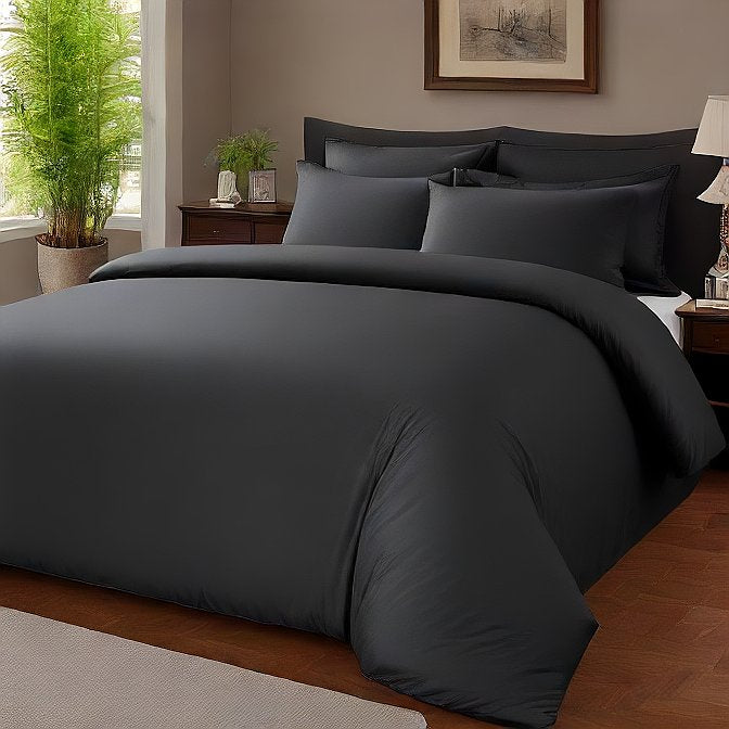 Premium 3 Piece Black Duvet Cover Set – Soft Egyptian Cotton Bedding for Modern Bedrooms