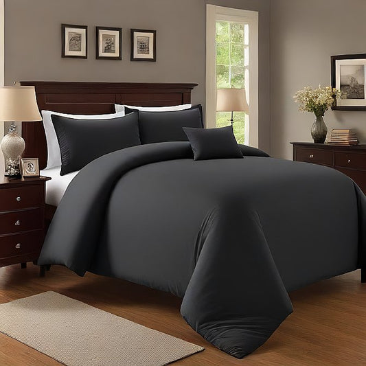 Luxury Black Duvet Cover Set – 3 Piece 100% Egyptian Cotton Bedding for King & Queen Size Beds