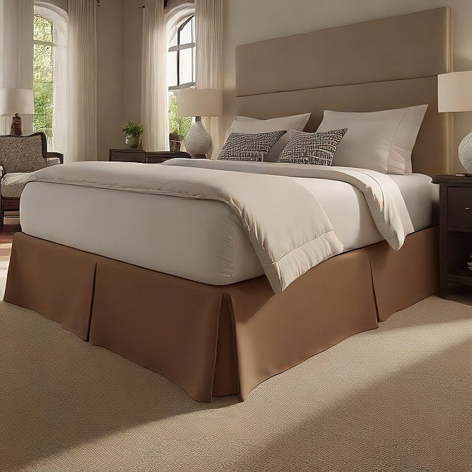 Beige Bed Skirt Split Corner High Thread Count Cotton Bedding at EvaLinens.com