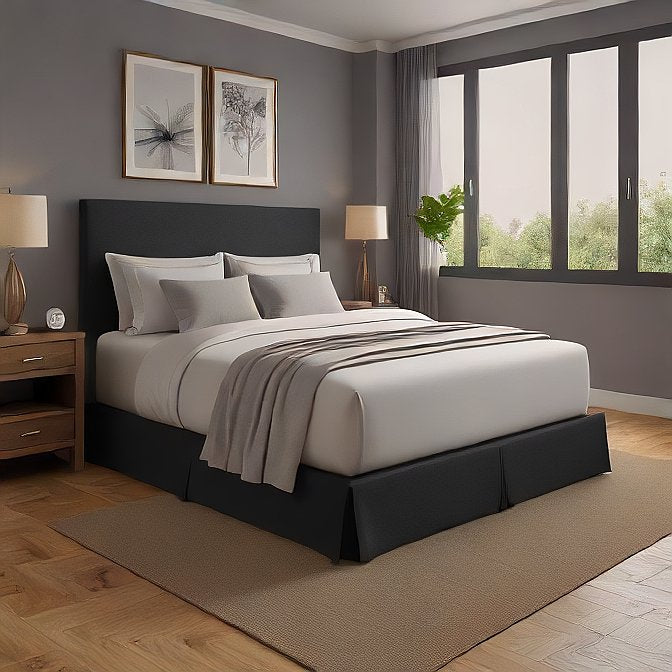 black cotton bed skirt with pleated design