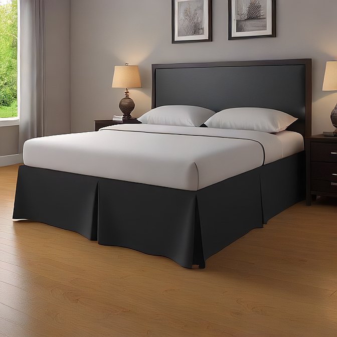 soft black bed skirt with tailored pleats