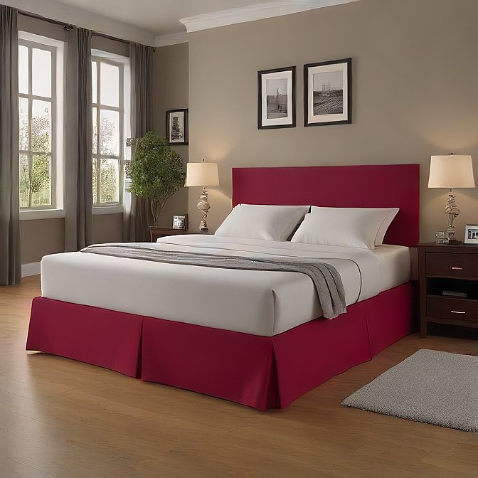 rich burgundy bed skirt with 8 inch drop