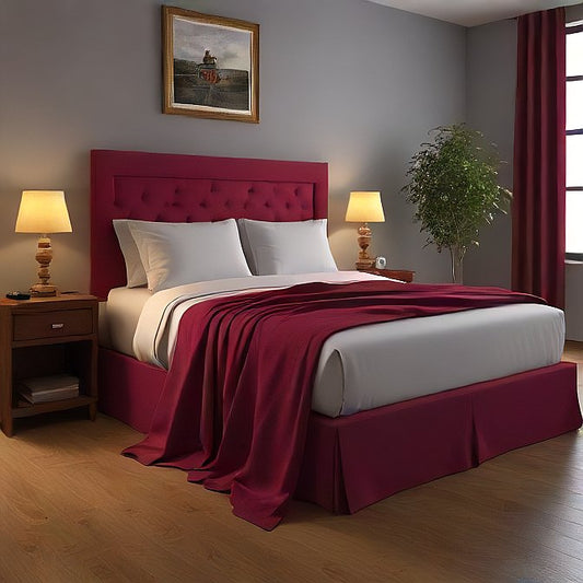 burgundy cotton bed skirt with pleated design