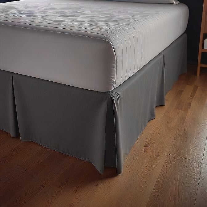 sleek dark grey bed skirt with 8 inch drop