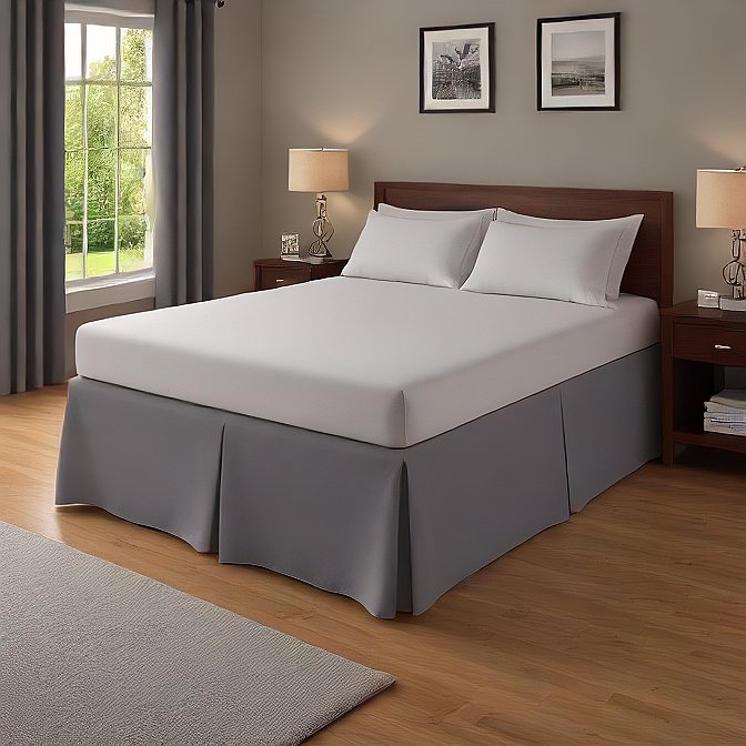 luxury dark grey bed skirt with split corners