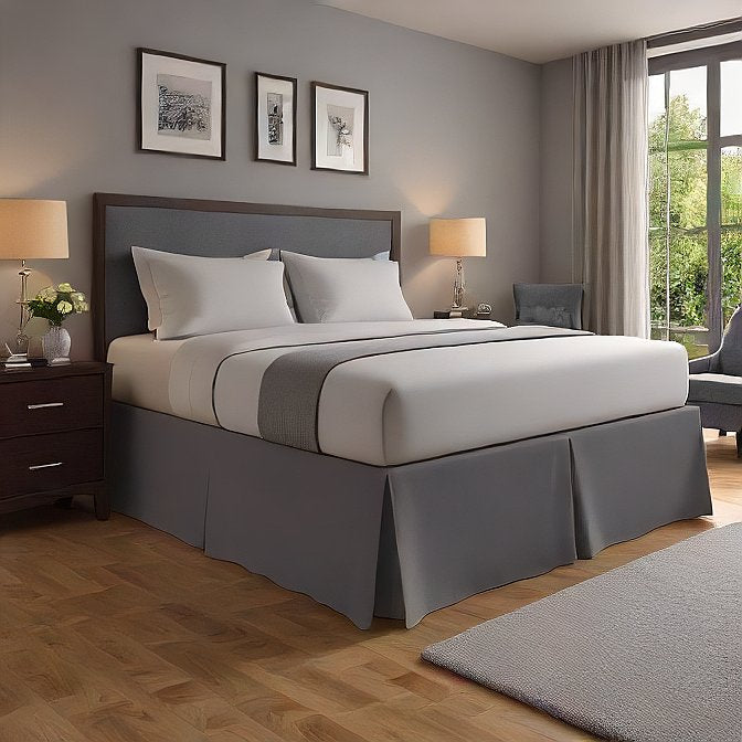 dark grey cotton bed skirt with pleated design