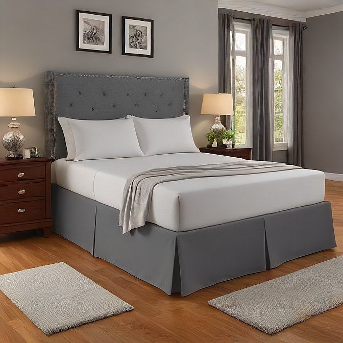 modern dark grey bed skirt with tailored pleats