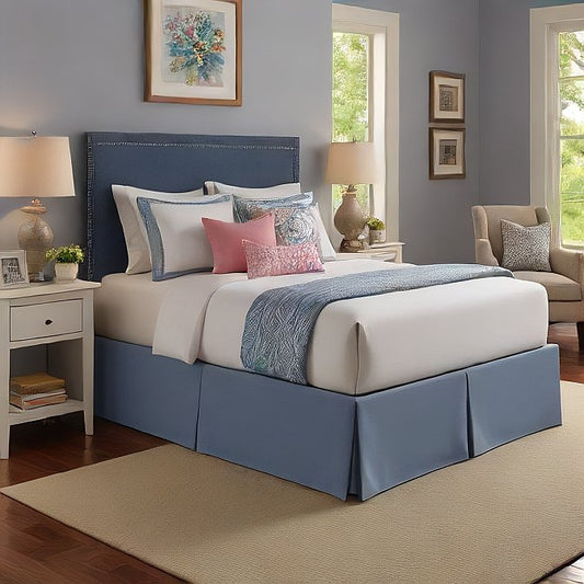 10 Inch Drop Bed Skirt Split Corner Med Blue Egyptian Cotton 1000TC