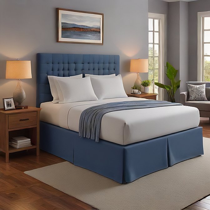 Bed Skirt Split Corner Med Blue Egyptian Cotton 1000TC at EvaLinens.com