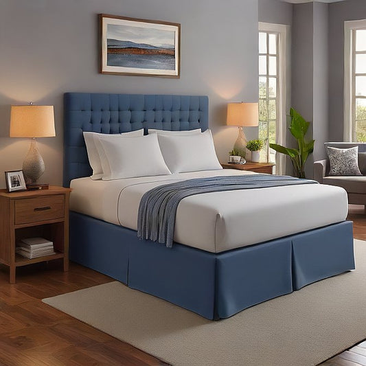 Bed Skirt Split Corner Med Blue Egyptian Cotton 1000TC at EvaLinens.com