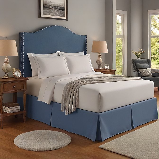 Bed Skirt Split Corner Medium Blue Egyptian Cotton 1000TC at EvaLinens.com