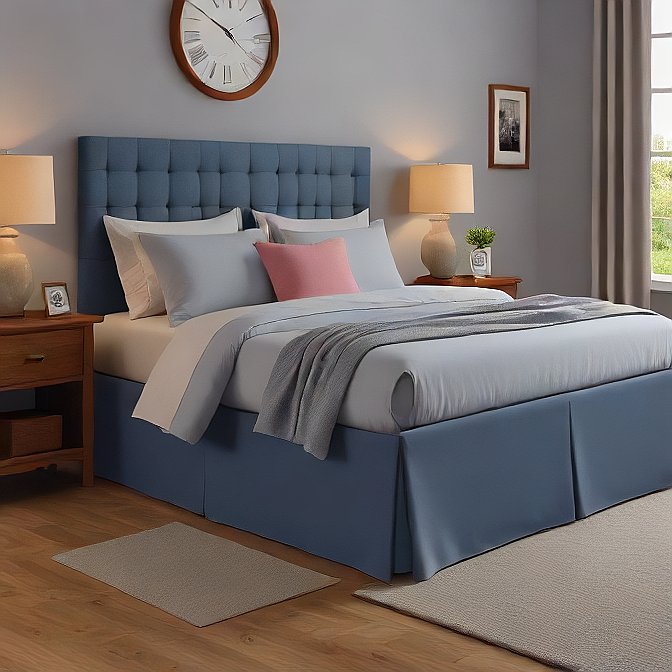 10 Inch Drop Bed Skirt Split Corner Med Blue Egyptian Cotton 1000TC