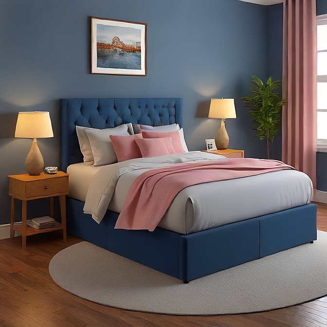 Bed Skirt Split Corner Med Blue Pure Egyptian Cotton 1000TC at EvaLinens.com