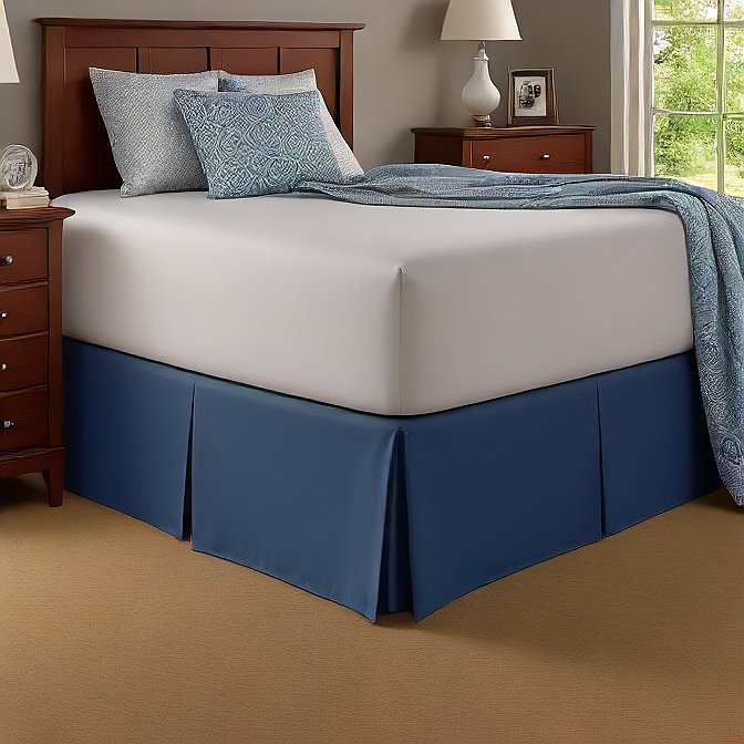 rich navy bed skirt with 8 inch drop