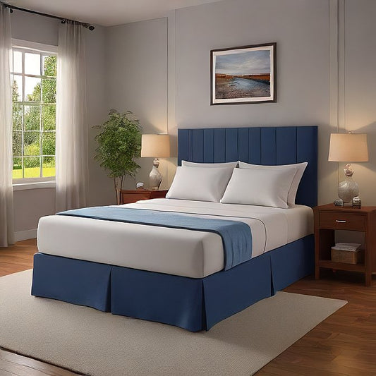 navy cotton bed skirt with pleated design