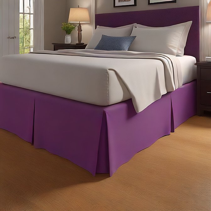 Plum Bed Skirt Split Corner Pleated High Thread Count Pure Cotton at EvaLinens.com