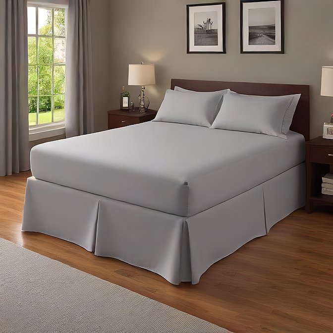 Silver Grey Bed Skirt Split Corner Egyptian Cotton at EvaLinens.com
