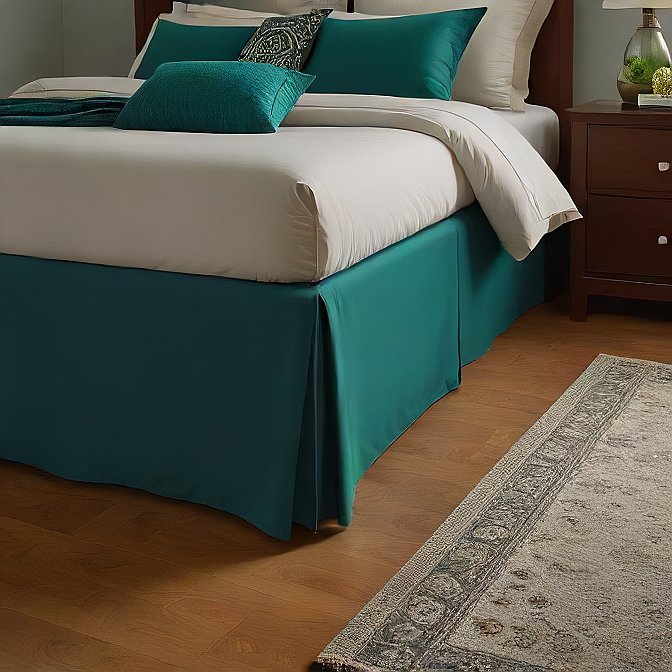 Split Corner Teal Color Bed Skirt 100% Pure Cotton at EvaLinens.com