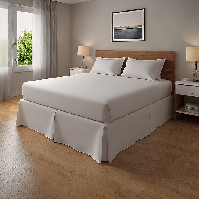 luxury white bed skirt with split corners